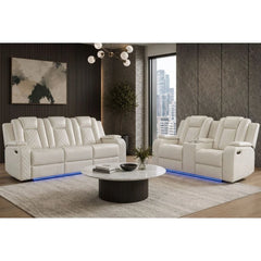 U-890 Power Motion Sofa w/ Dropdown and LED Lights, and Power Motion Loveseat in Oyster