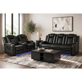 U-890 Power Motion Sofa w/ Dropdown and LED Lights, and Power Motion Loveseat in Pebble Black