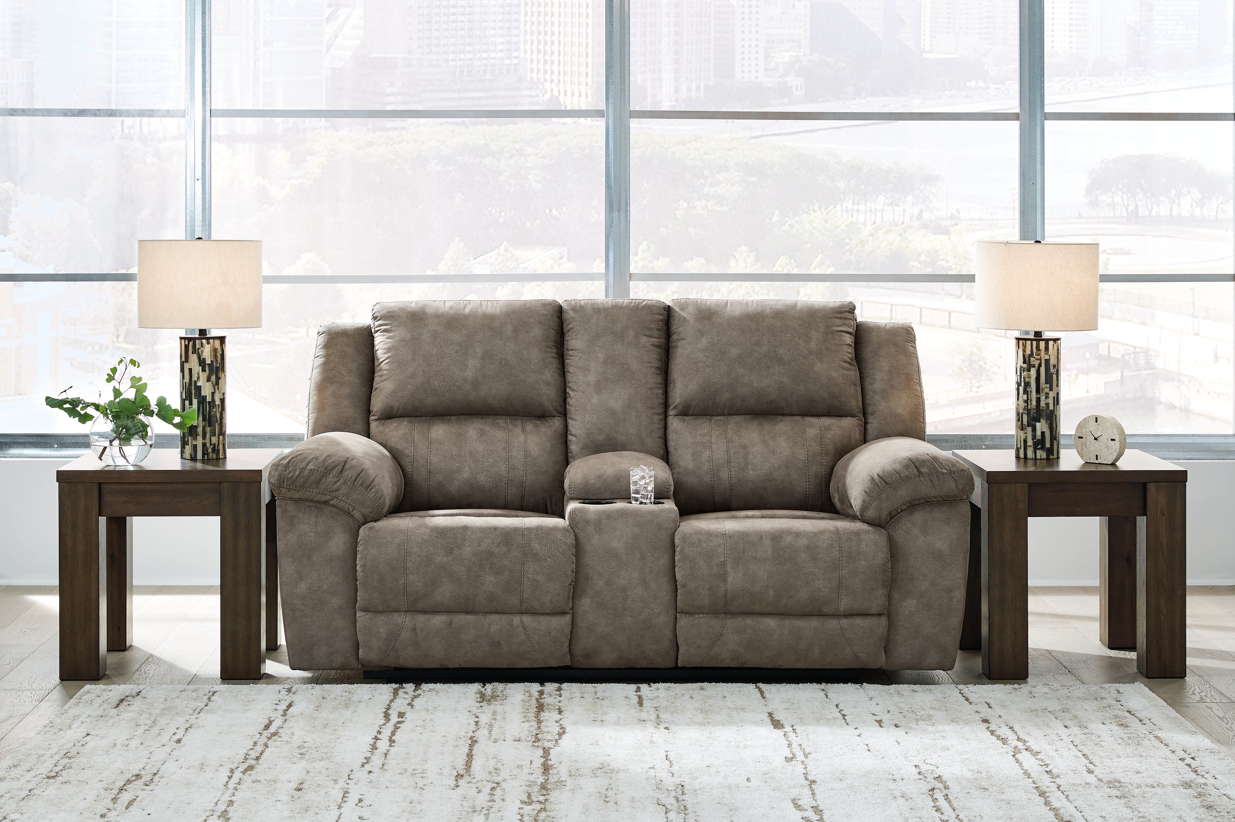 Hoover Furniture Outlet - Ashley Furniture - Laresview Reclining Loveseat with Console - DBL Rec Loveseat w/Console - 3720394