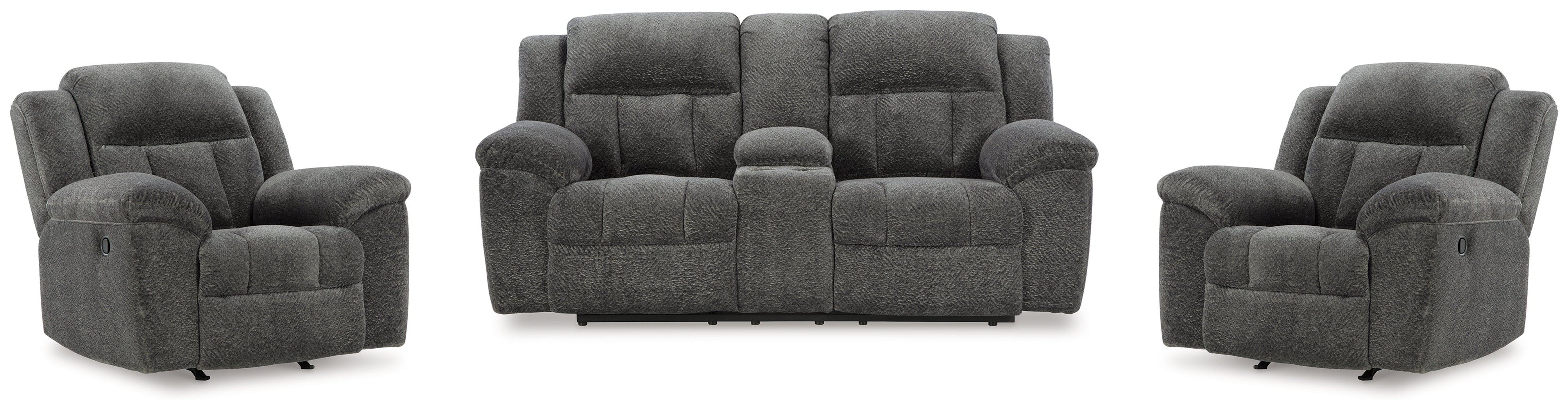 Hoover Furniture Outlet - Ashley Furniture - Frohn Reclining Loveseat with Console and 2 Recliners - Reclining Loveseat with Console and 2 Recliners - 37406U5