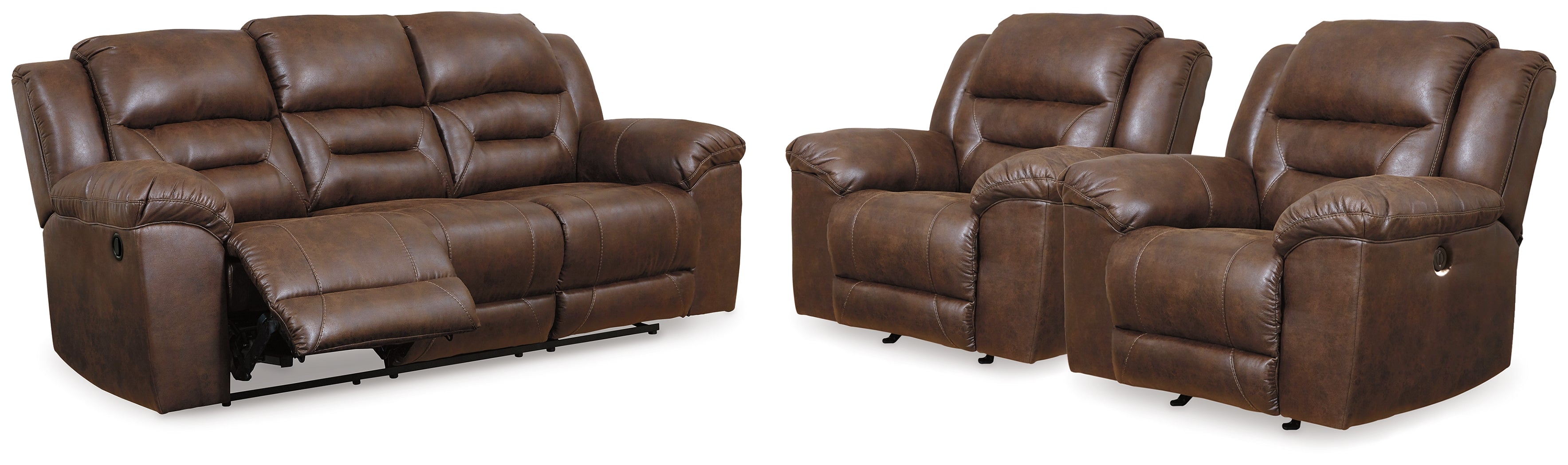 Hoover Furniture Outlet - Ashley Furniture - Stoneland Reclining Sofa and 2 Power Recliners - Reclining Sofa and 2 Power Recliners - 39904U6