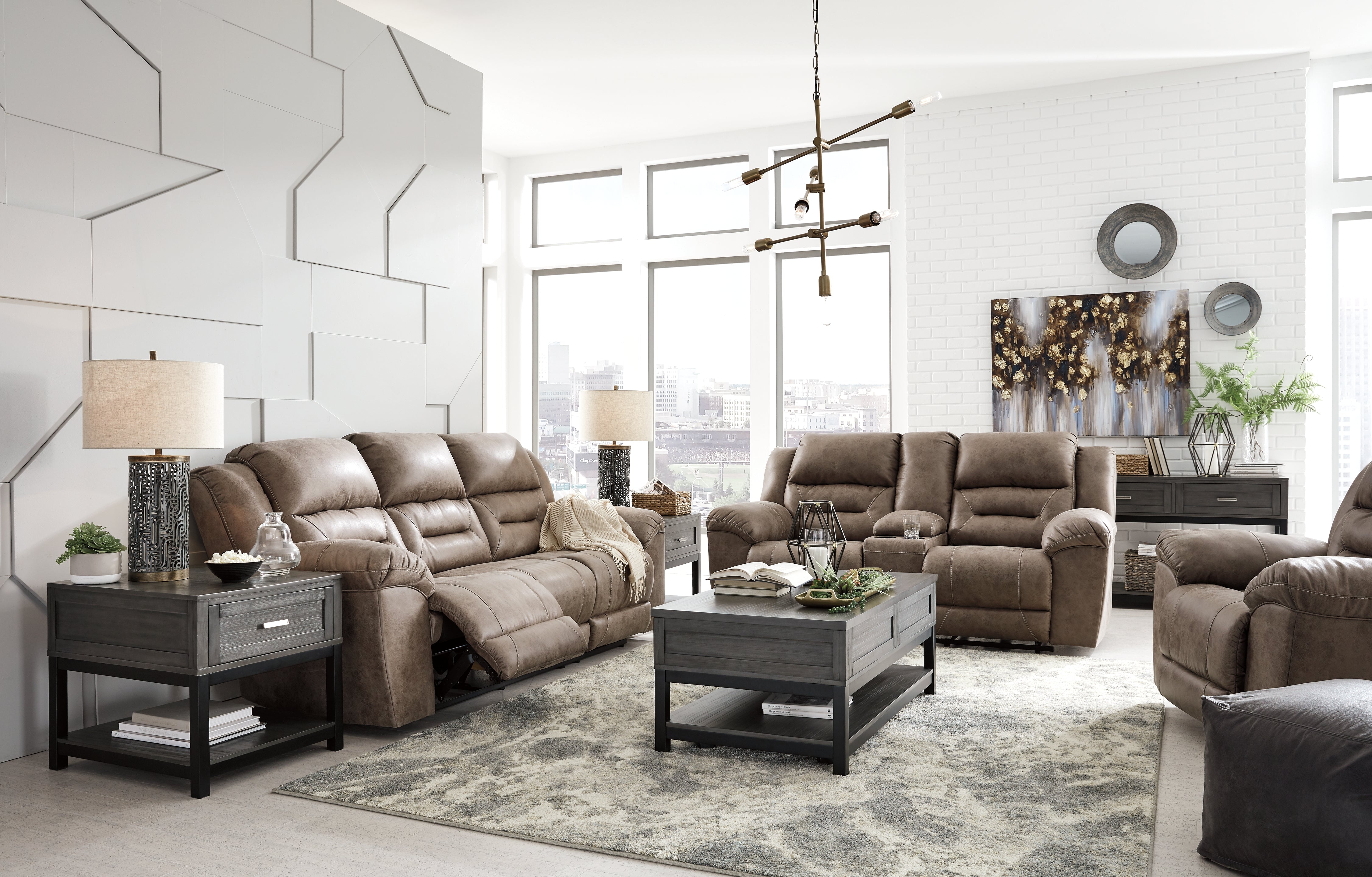 Hoover Furniture Outlet - Ashley Furniture - Stoneland Reclining Sofa, Loveseat and Recliner - Reclining Sofa, Loveseat and Recliner - 39905U6