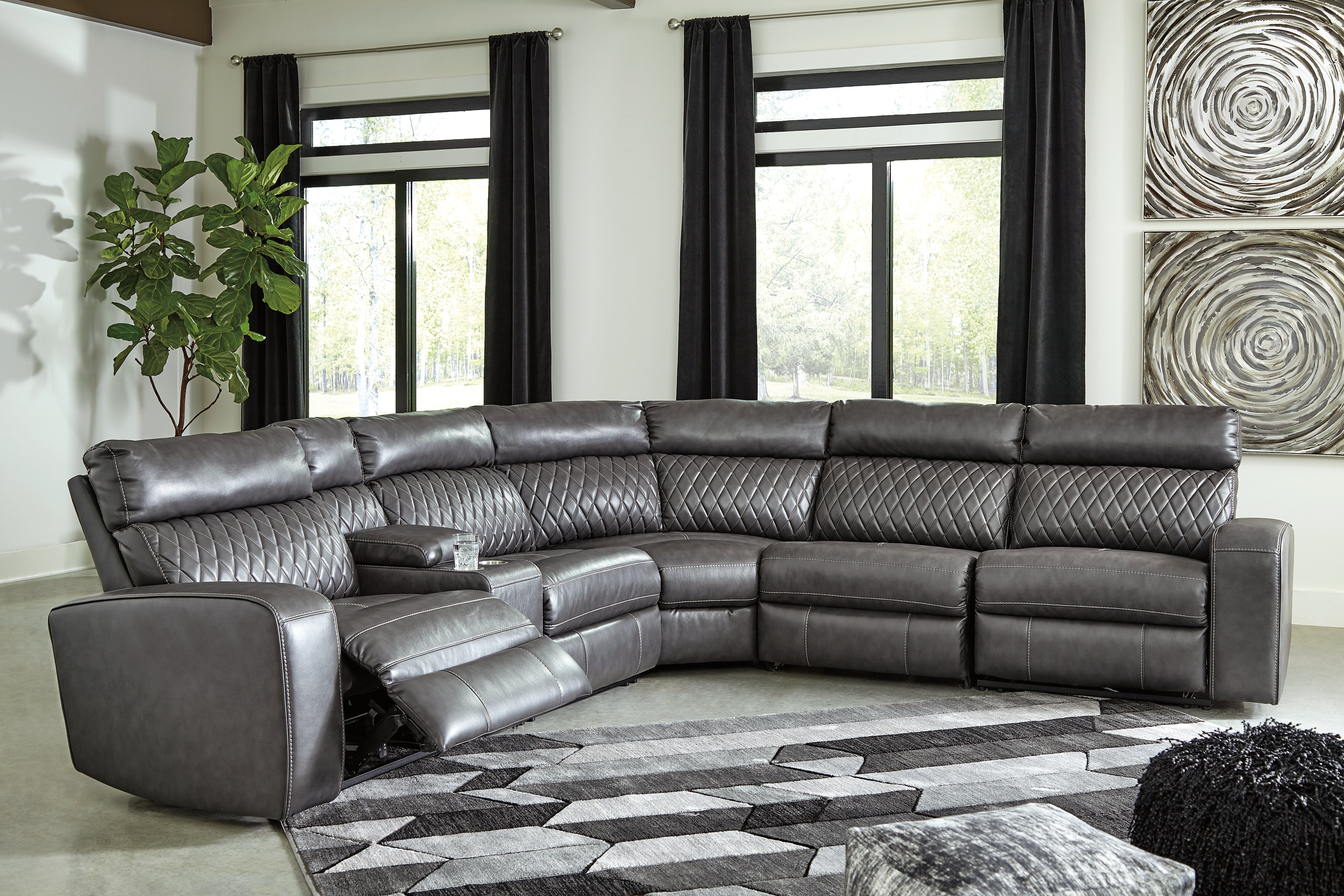 Hoover Furniture Outlet - Ashley Furniture - Samperstone 6-Piece Power Reclining Sectional - 6-Piece Power Reclining Sectional - 55203S2