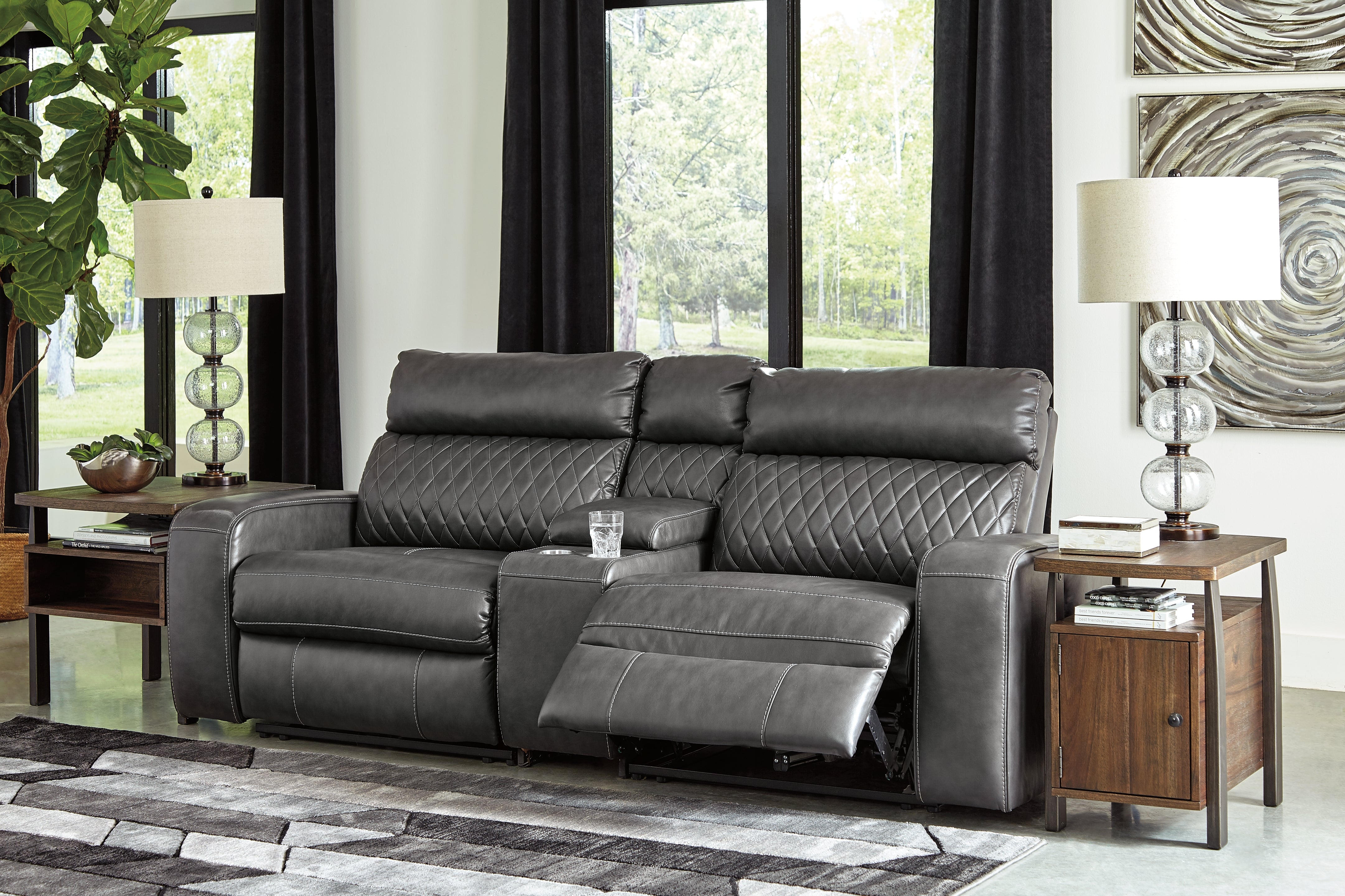 Hoover Furniture Outlet - Ashley Furniture - Samperstone 3-Piece Power Reclining Sectional Loveseat - 3-Piece Power Reclining Sectional Loveseat - 55203S3