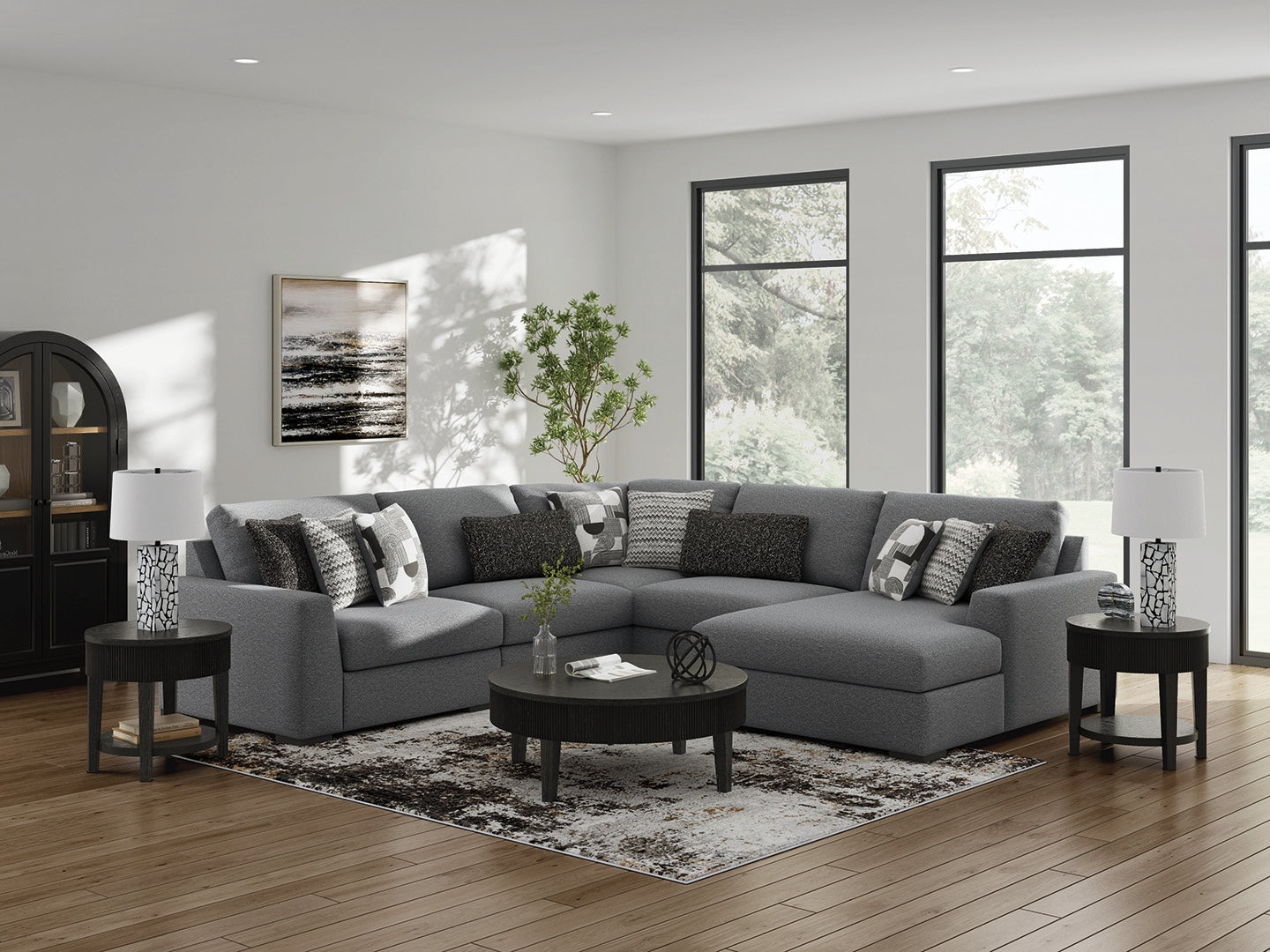 Hoover Furniture Outlet - Ashley Furniture - Bealton 5-Piece Sectional with Chaise - RAF 5-Piece Sectional with Chaise - 61305S7