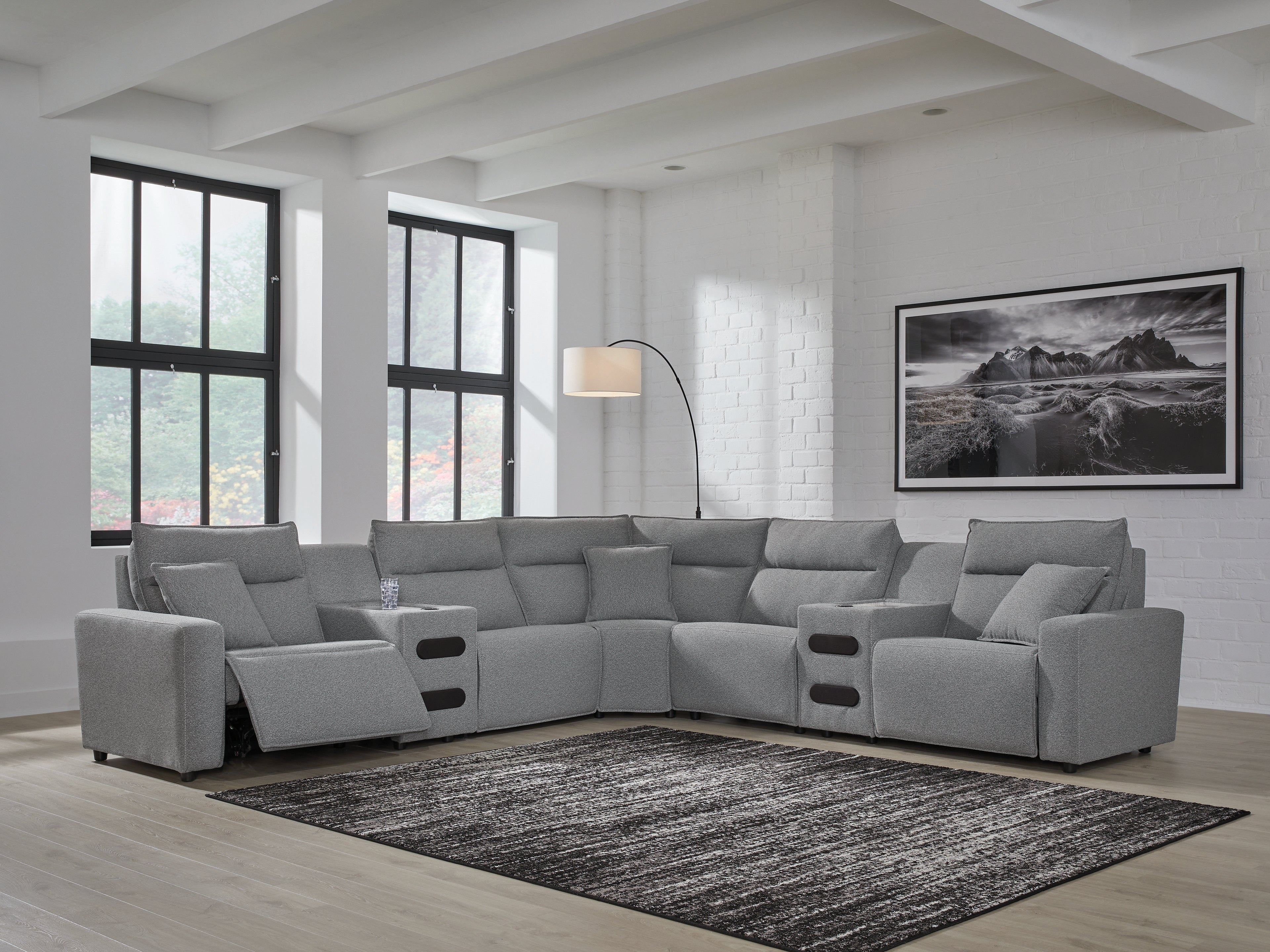 Hoover Furniture Outlet - Ashley Furniture - ModMax II 7-Piece Power Reclining Sectional with Audio Consoles - 7-Piece Power Reclining Sectional with Audio Consoles - 65906S9