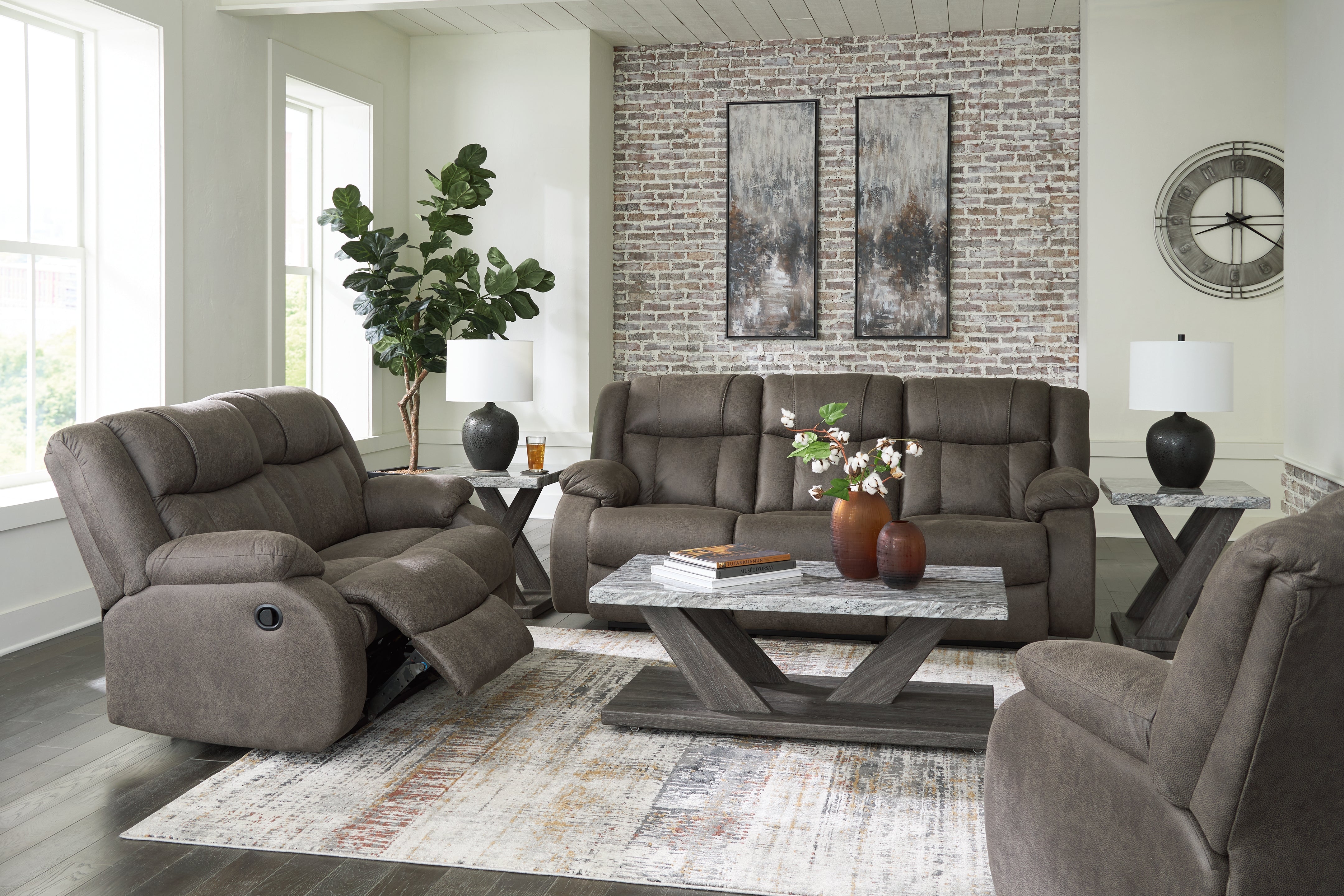Hoover Furniture Outlet - Ashley Furniture - First Base Reclining Sofa, Loveseat and Recliner - Reclining Sofa, Loveseat and Recliner - 68804U2