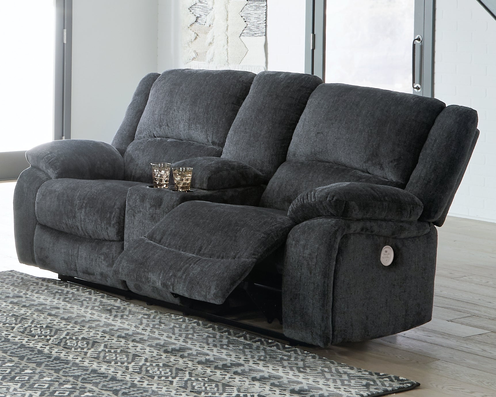 Hoover Furniture Outlet - Ashley Furniture - Draycoll Power Reclining Loveseat with Console - DBL REC PWR Loveseat w/Console - 7650496