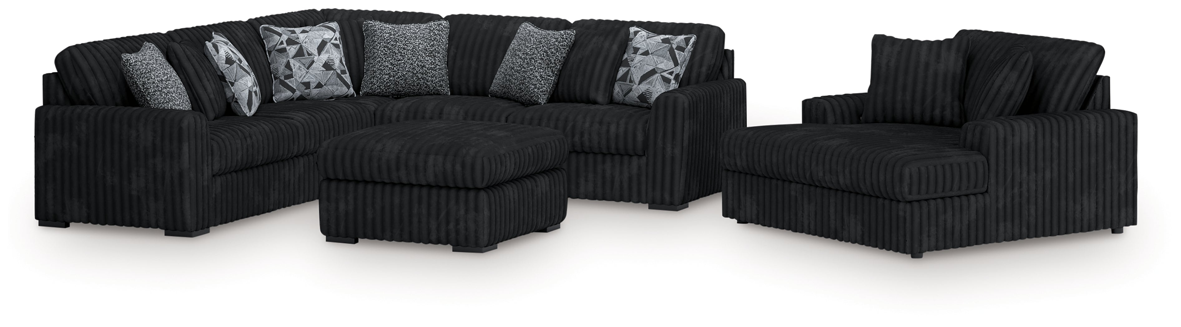 Hoover Furniture Outlet - Ashley Furniture - Midnight-Madness 3-Piece Sectional, Chaise and Oversized Accent Ottoman - 3-Piece Sectional, Chaise and Oversized Accent Ottoman - 98103U1