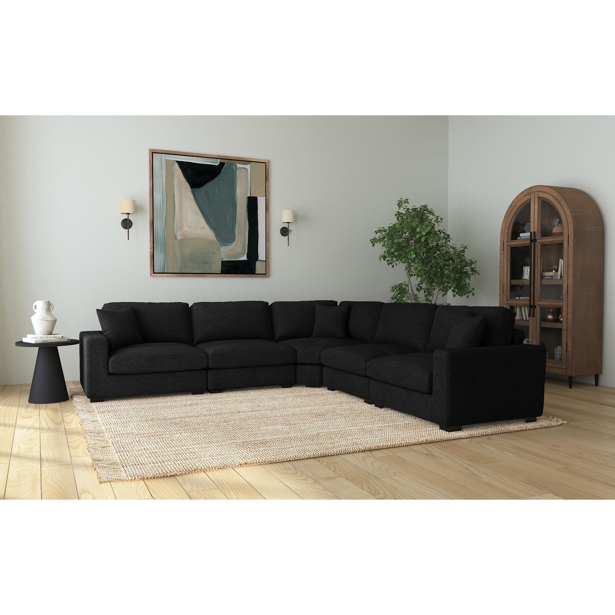 Arizona Modular RHF Armchair with 1 pillow 20" in Steno Black – SKU U-8540-9446-150 | Elements