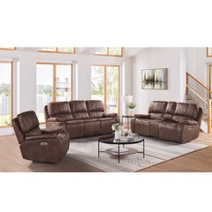 Atlantis Power Motion Loveseat with Power Motion Head Recliner & Console in Heritage Brown