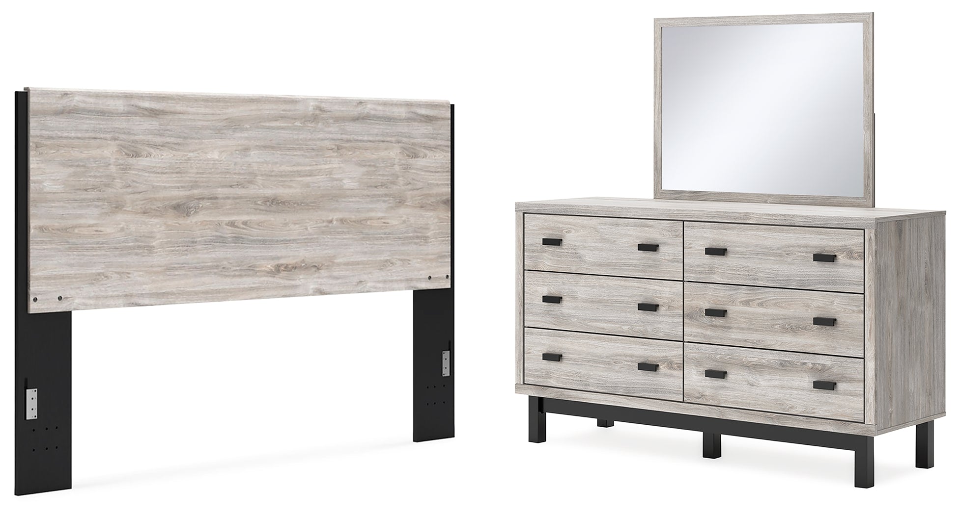 Hoover Furniture Outlet - Ashley Furniture - Vessalli King Panel Headboard, Dresser and Mirror - King Panel Headboard, Dresser and Mirror - B1036B11