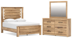 Hoover Furniture Outlet - Ashley Furniture - Brozmont Full Panel Platform Bed, Dresser and Mirror - Full Panel Platform Bed, Dresser and Mirror - B1045B11