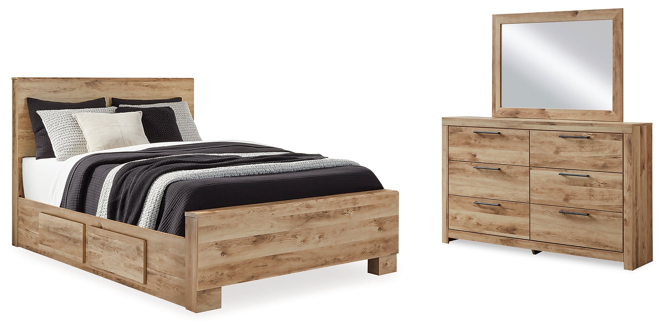 Hoover Furniture Outlet - Ashley Furniture - Hyanna Queen Panel Bed with 2 Side Storage, Dresser and Mirror - Queen Panel Bed with 2 Side Storage, Dresser and Mirror - B1050B46