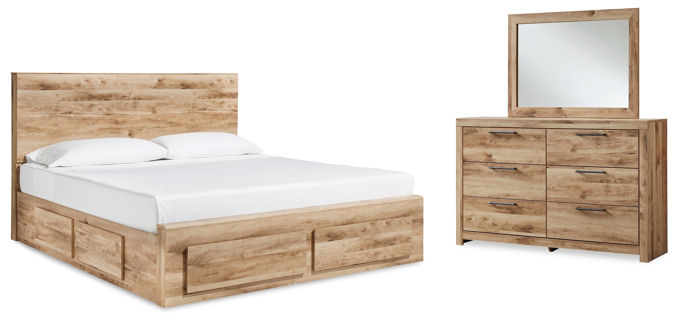 Hoover Furniture Outlet - Ashley Furniture - Hyanna King Panel Storage Bed with 1 Side Storage, Dresser and Mirror - King Panel Storage Bed with 1 Side Storage, Dresser and Mirror - B1050B44