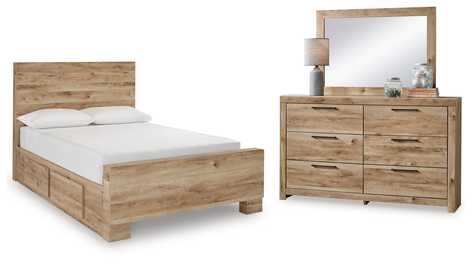 Hoover Furniture Outlet - Ashley Furniture - Hyanna Full Panel Bed with 2 Side Storage, Dresser and Mirror - Full Panel Bed with 2 Side Storage, Dresser and Mirror - B1050B31