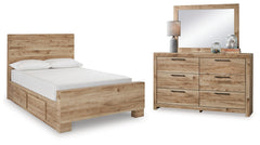Hoover Furniture Outlet - Ashley Furniture - Hyanna Full Panel Bed with 2 Side Storage, Dresser and Mirror - Full Panel Bed with 2 Side Storage, Dresser and Mirror - B1050B31