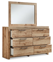 Hyanna King Panel Storage Bed with 1 Side Storage, Dresser and Mirror