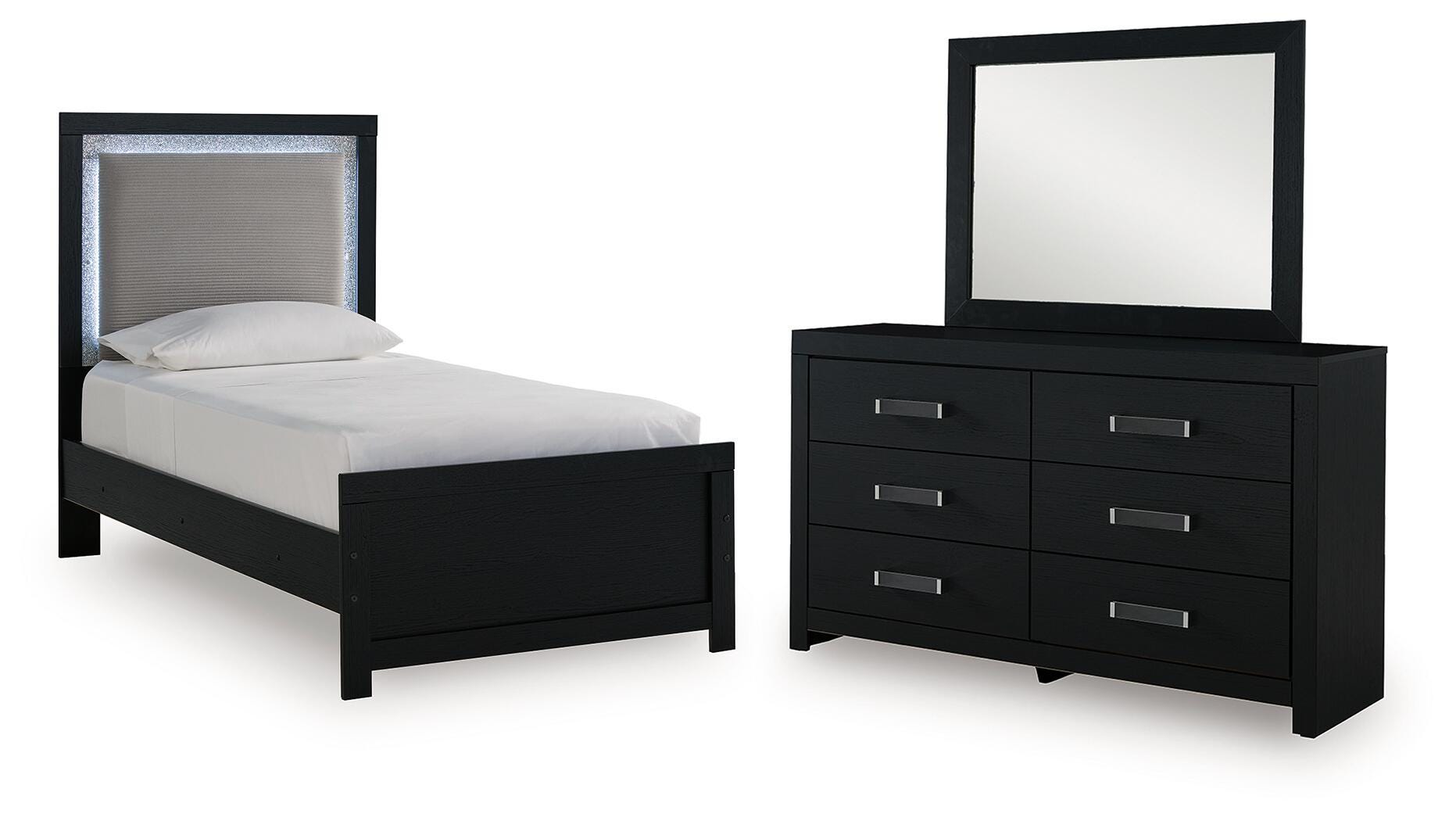 Hoover Furniture Outlet - Ashley Furniture - Maeling Twin Upholstered Panel Bed, Dresser and Mirror - Twin Upholstered Panel Bed, Dresser and Mirror - PCB1115B3