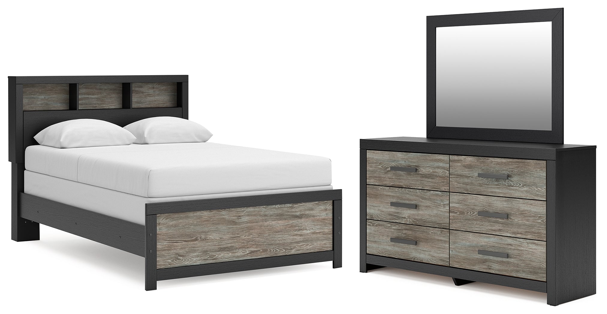 Hoover Furniture Outlet - Ashley Furniture - Broachmyn Full Bookcase Bed, Dresser and Mirror - Full Bookcase Bed, Dresser and Mirror - PCB1118B15