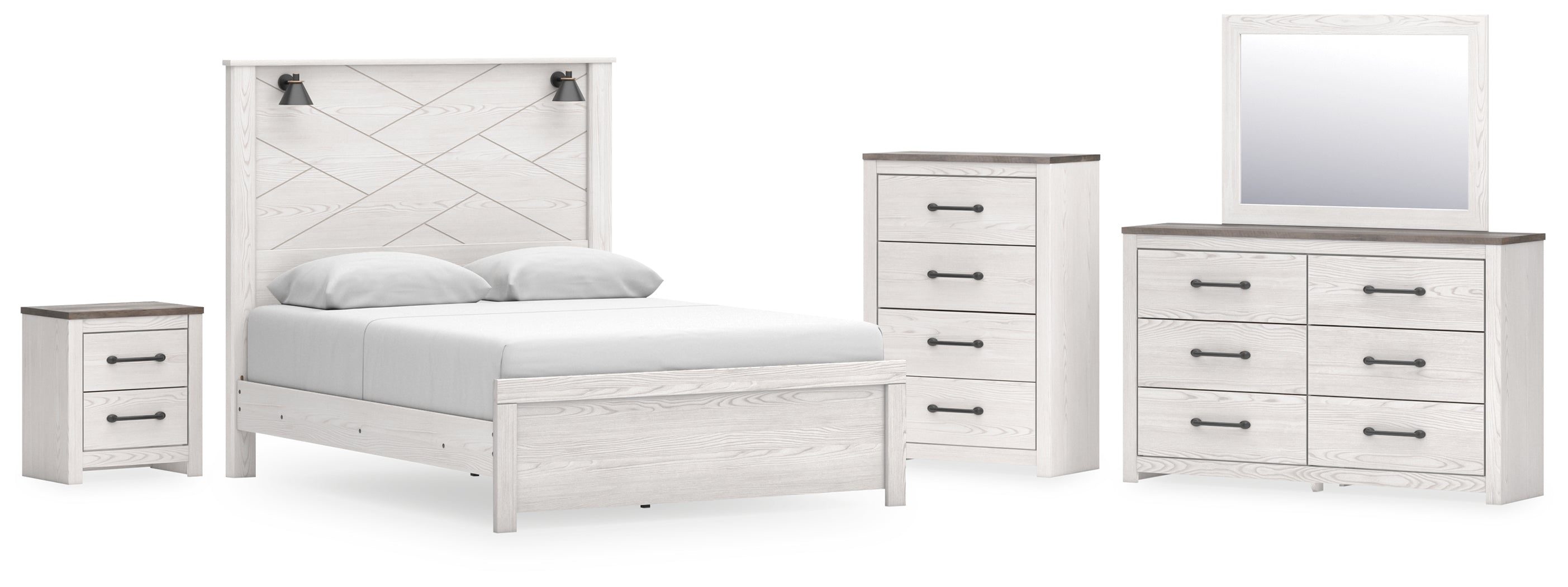 Hoover Furniture Outlet - Ashley Furniture - Gerridan Queen Panel Bed, Dresser, Mirror, Chest and Nightstand - Queen Panel Bed, Dresser, Mirror, Chest and Nightstand - B1190B37
