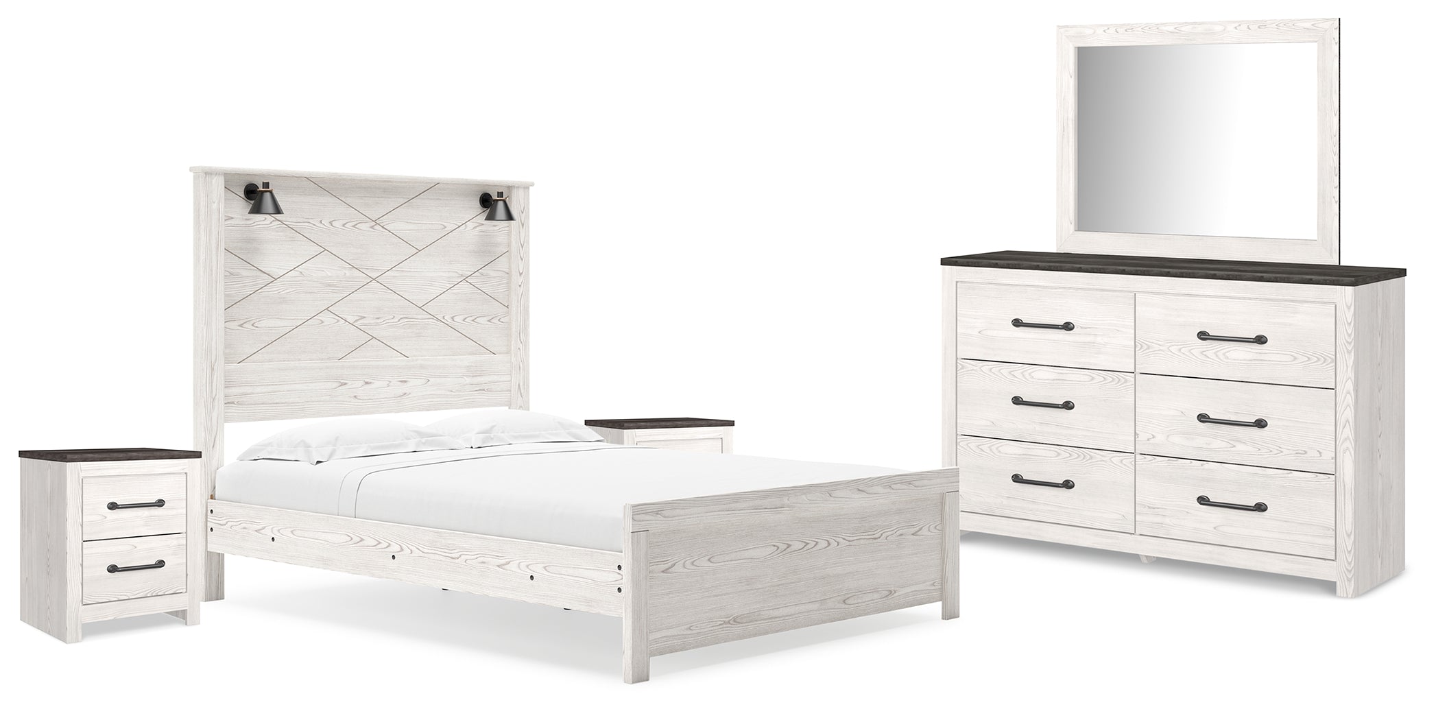 Hoover Furniture Outlet - Ashley Furniture - Gerridan Queen Panel Bed, Dresser, Mirror, and 2 Nightstands - Queen Panel Bed, Dresser, Mirror, and 2 Nightstands - B1190B17