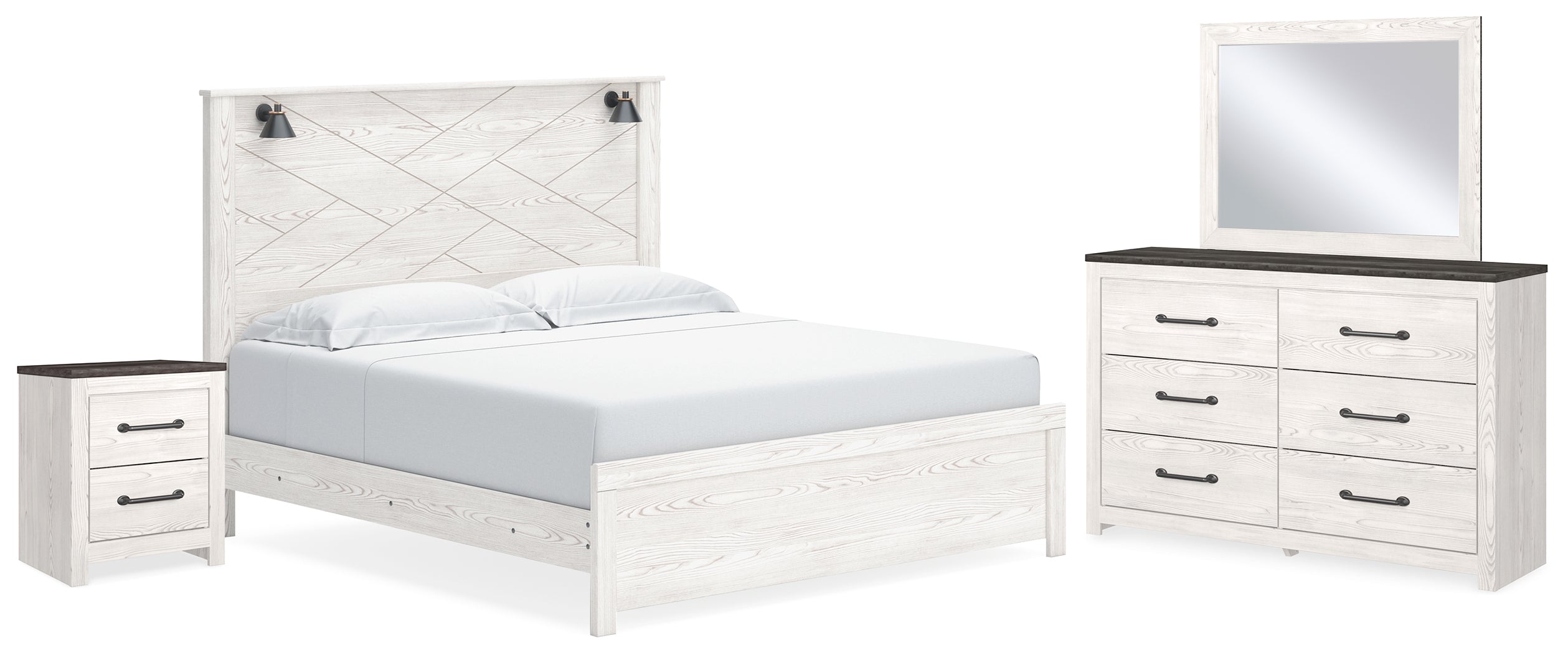 Hoover Furniture Outlet - Ashley Furniture - Gerridan King Panel Bed, Dresser, Mirror and Nightstand - King Panel Bed, Dresser, Mirror and Nightstand - B1190B20