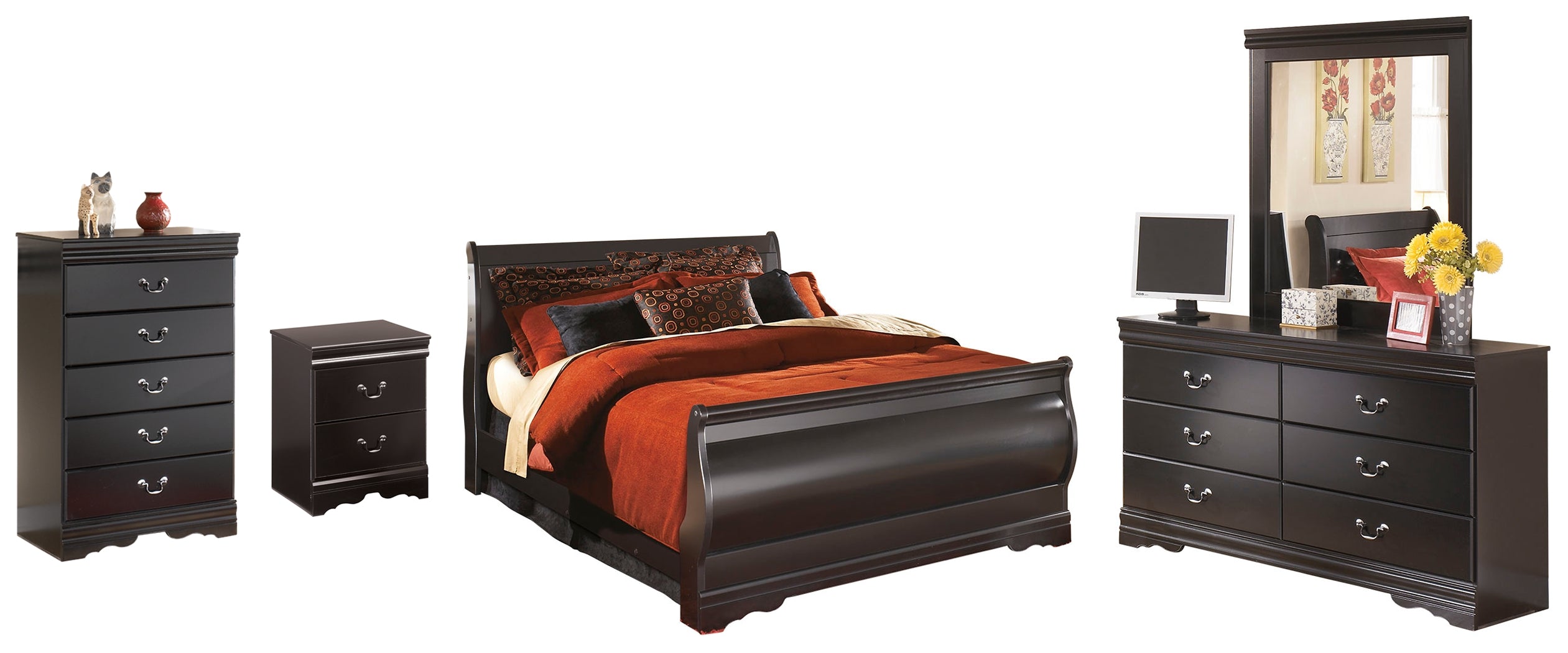 Hoover Furniture Outlet - Ashley Furniture - Huey Vineyard Queen Sleigh Bed with Dresser, Mirror, Chest and Nightstand - Queen Sleigh Bed with Dresser, Mirror, Chest and Nightstand - B128B24
