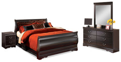 Hoover Furniture Outlet - Ashley Furniture - Huey Vineyard Queen Bed with Mirrored Dresser and Nightstand - Queen Bed with Mirrored Dresser and Nightstand - B128B16