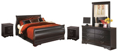 Hoover Furniture Outlet - Ashley Furniture - Huey Vineyard Queen Sleigh Bed with Mirrored Dresser and 2 Nightstands - Queen Sleigh Bed with Mirrored Dresser and 2 Nightstands - B128B15
