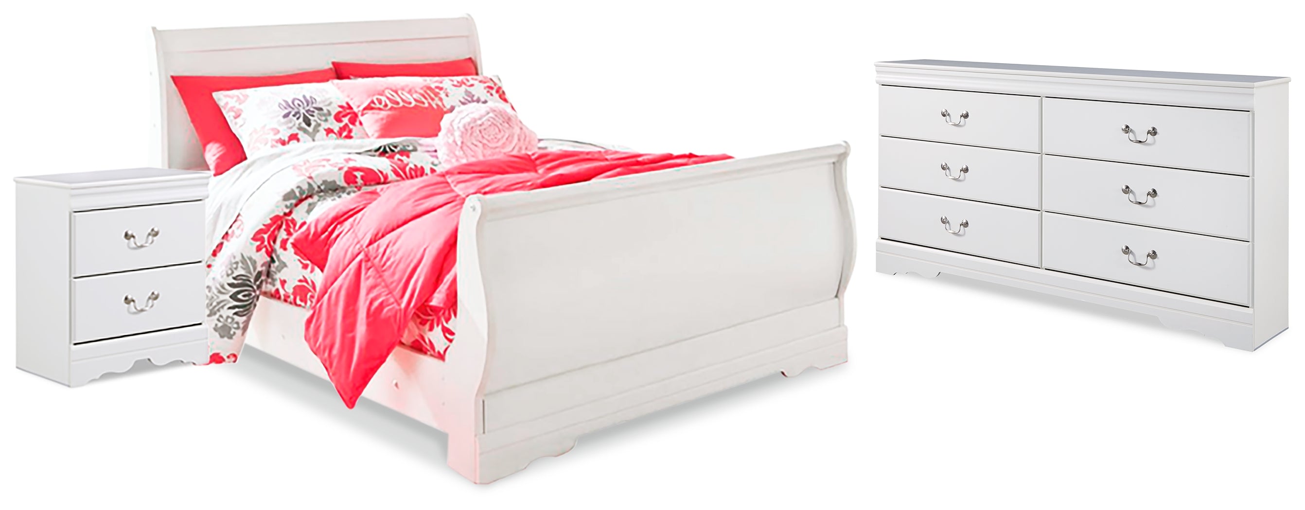 Hoover Furniture Outlet - Ashley Furniture - Anarasia Full Sleigh Bed, Dresser and Nightstand - Full Sleigh Bed, Dresser and Nightstand - B129B17