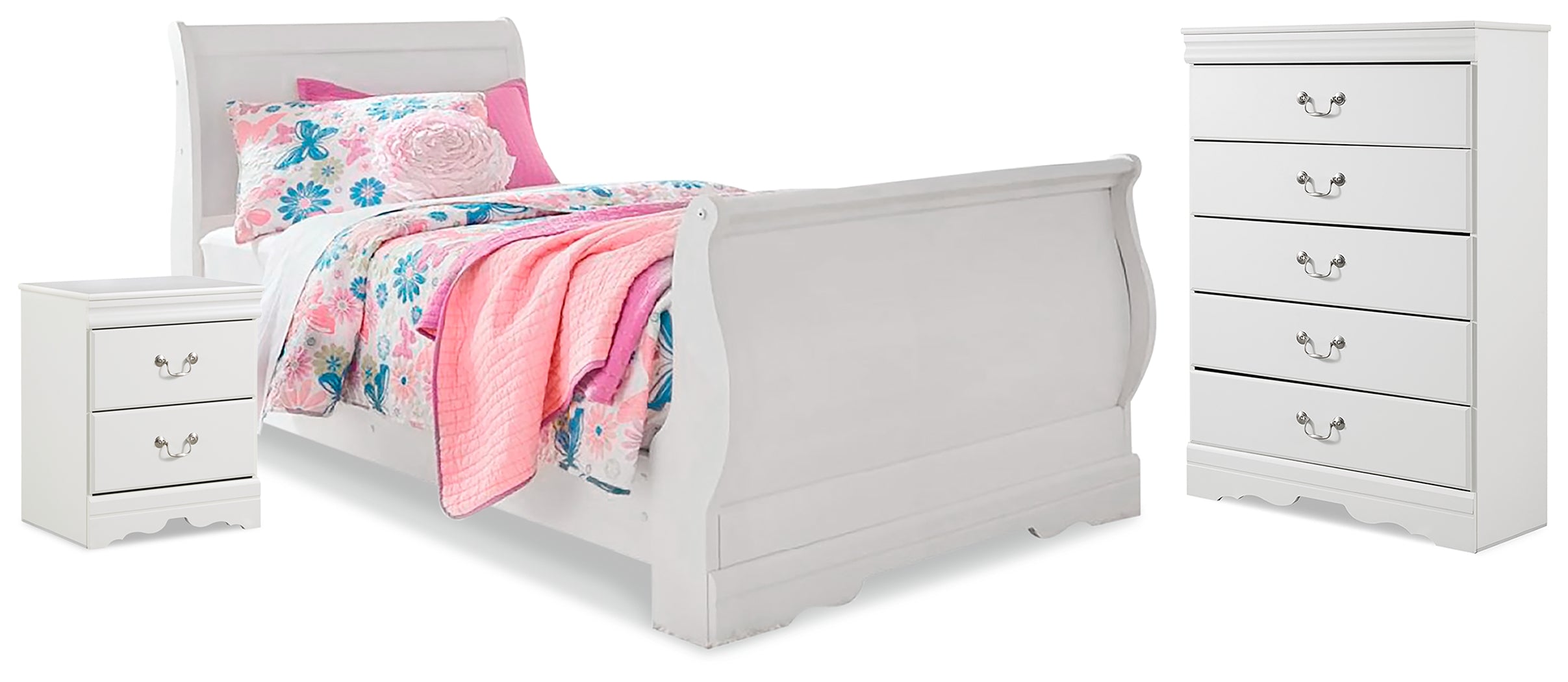 Hoover Furniture Outlet - Ashley Furniture - Anarasia Twin Sleigh Bed, Chest and Nightstand - Twin Sleigh Bed, Chest and Nightstand - B129B25