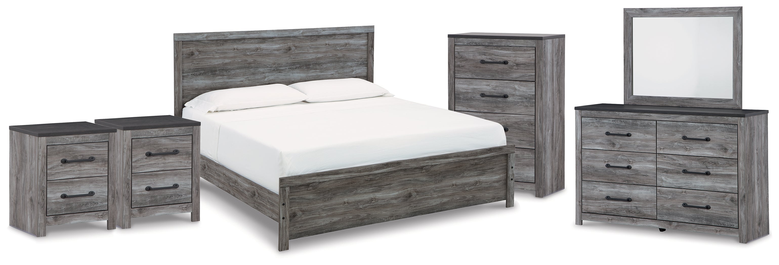 Hoover Furniture Outlet - Ashley Furniture - Bronyan King Panel Bed, Dresser, Mirror, Chest and 2 Nightstands - King Panel Bed, Dresser, Mirror, Chest and 2 Nightstands - B1290B8