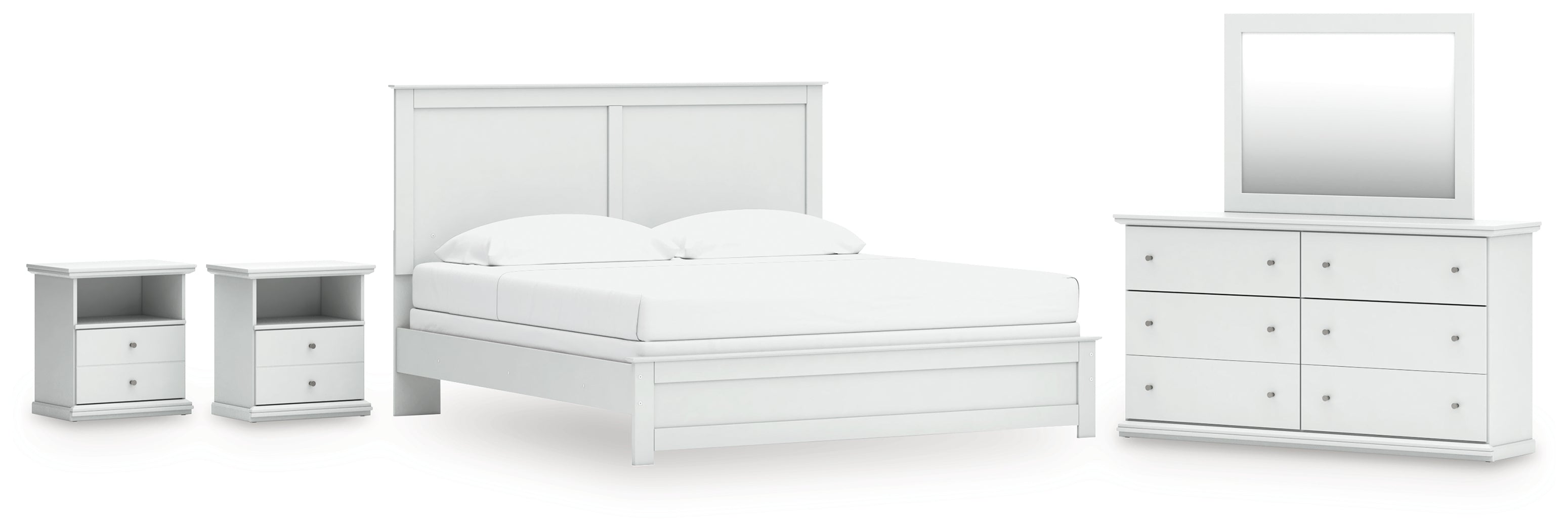 Hoover Furniture Outlet - Ashley Furniture - Bostwick Shoals King Panel Bed, Dresser, Mirror and 2 Nightstands - King Panel Bed, Dresser, Mirror and 2 Nightstands - B139B52