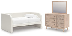 Arloster Twin Upholstered Day Bed, Dresser and Mirror