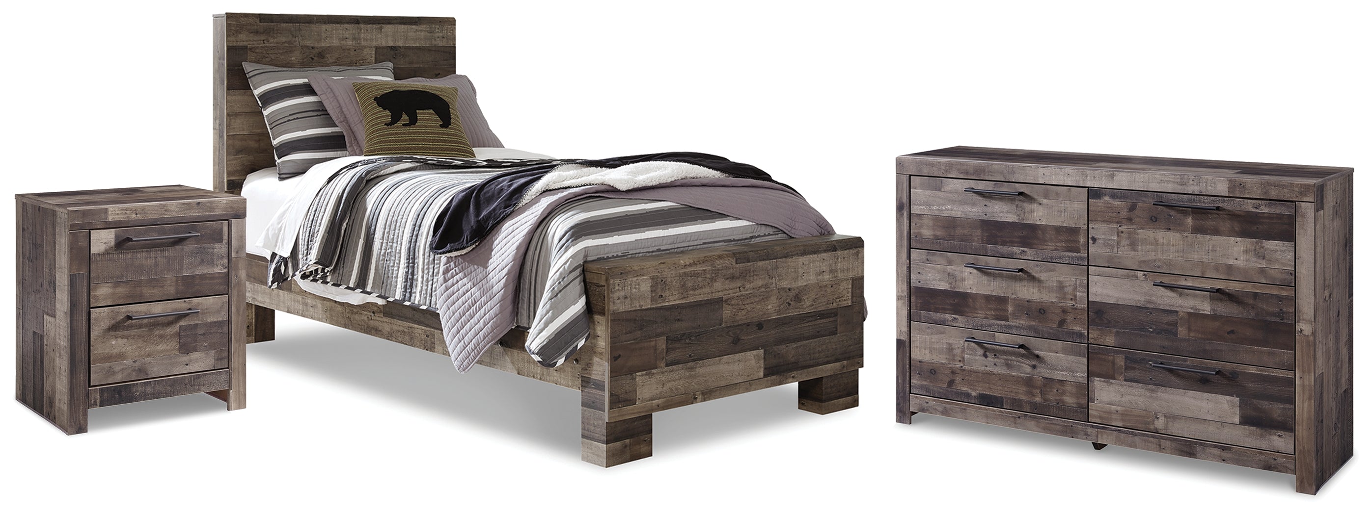 Hoover Furniture Outlet - Ashley Furniture - Derekson Twin Panel Bed, Dresser and Nightstand - Twin Panel Bed, Dresser and Nightstand - B200B68