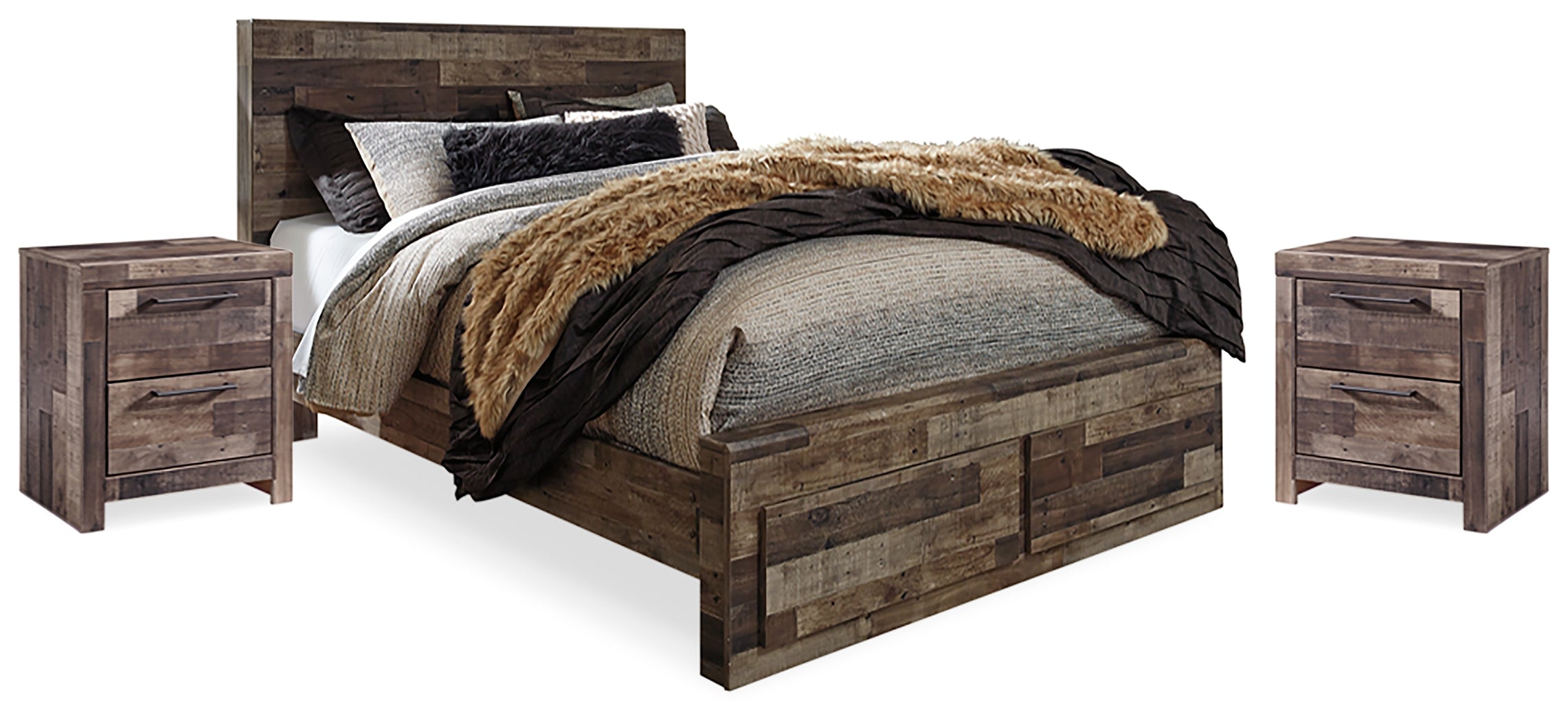 Hoover Furniture Outlet - Ashley Furniture - Derekson Queen Panel Storage Bed and 2 Nightstands - Queen Panel Storage Bed and 2 Nightstands - B200B48