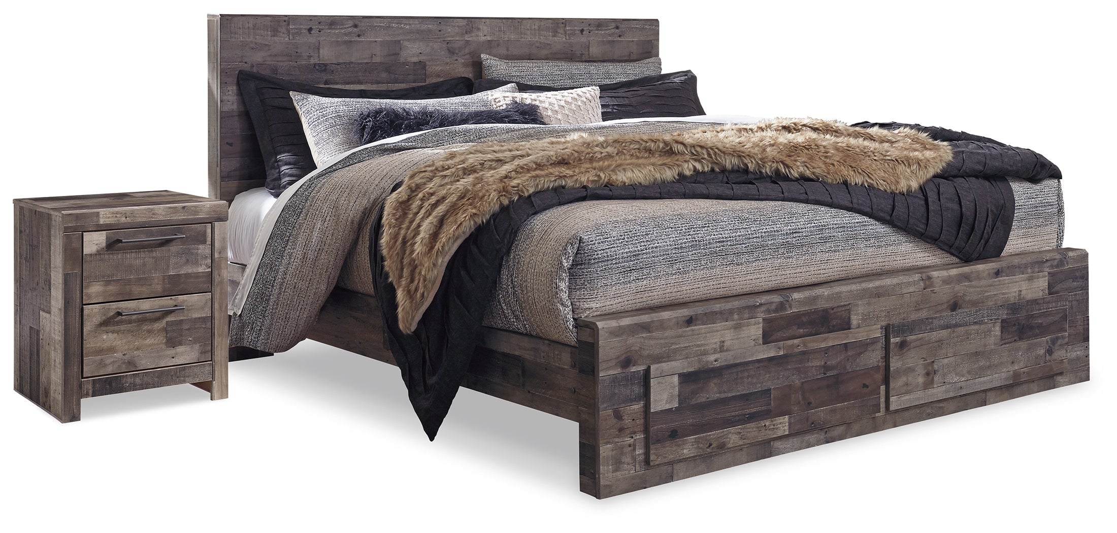 Hoover Furniture Outlet - Ashley Furniture - Derekson King Panel Storage Bed and 2 Nightstands - King Panel Storage Bed and 2 Nightstands - B200B55