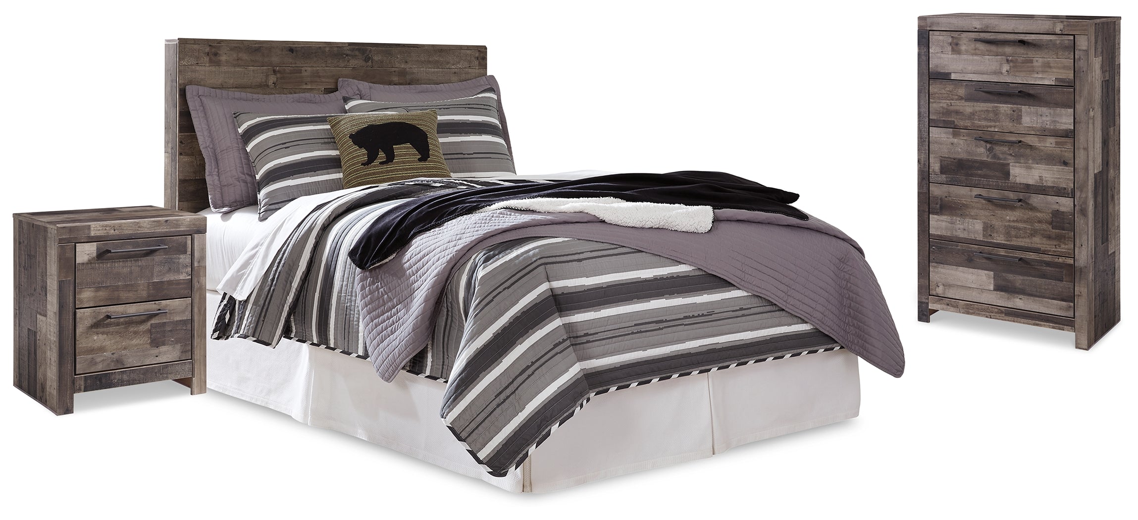 Hoover Furniture Outlet - Ashley Furniture - Derekson Full Panel Headboard, Chest and Nightstand - Full Panel Headboard, Chest and Nightstand - B200B60