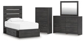 Hoover Furniture Outlet - Ashley Furniture - Hollivern Twin Panel Storage Bed, Dresser, Mirror and Chest - Twin Panel Storage Bed, Dresser, Mirror and Chest - PCB2108B26