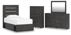 Hoover Furniture Outlet - Ashley Furniture - Hollivern Twin Panel Storage Bed, Dresser, Mirror and Chest - Twin Panel Storage Bed, Dresser, Mirror and Chest - PCB2108B26