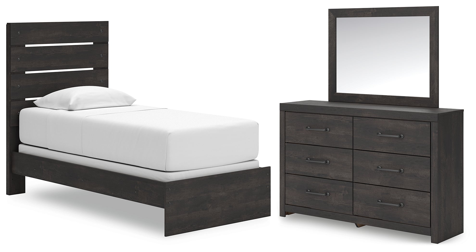 Hoover Furniture Outlet - Ashley Furniture - Hollivern Twin Panel Bed, Dresser and Mirror - Twin Panel Bed, Dresser and Mirror - PCB2108B13