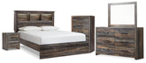 Hoover Furniture Outlet - Ashley Furniture - Drystan Queen Bookcase Panel Bed, Dresser, Mirror Chest and Nightstand - Queen Bookcase Panel Bed, Dresser, Mirror Chest and Nightstand - B211B111