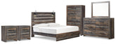 Hoover Furniture Outlet - Ashley Furniture - Drystan King Panel Bed, Dresser, Mirror and 2 Nightstands - King Panel Bed, Dresser, Mirror and 2 Nightstands - B211B101