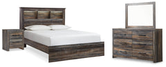 Drystan Queen Bookcase Bed, Dresser, Mirror and Nightstand