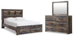 Hoover Furniture Outlet - Ashley Furniture - Drystan Queen Bookcase Storage Bed, Dresser and Mirror - Queen Bookcase Storage Bed, Dresser and Mirror - B211B26