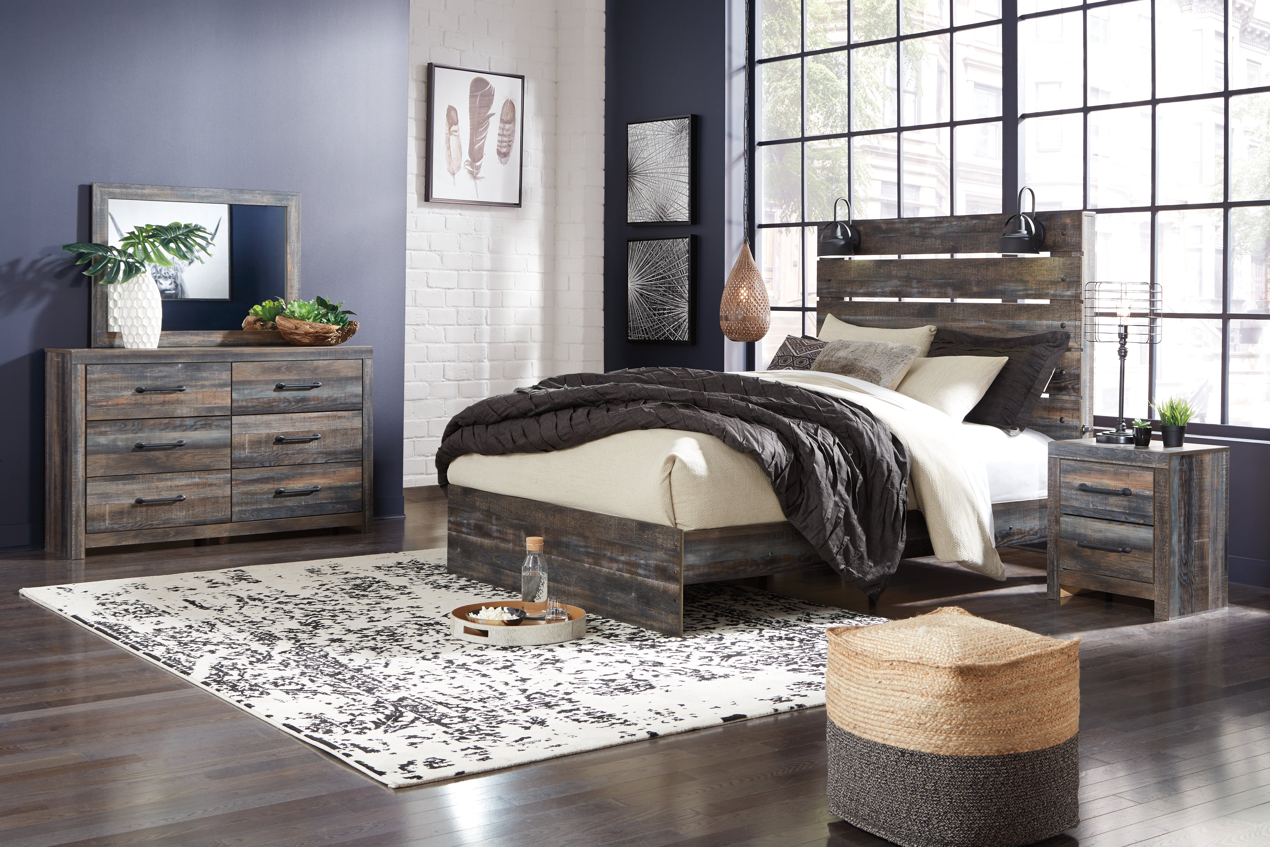 Hoover Furniture Outlet - Ashley Furniture - Drystan Queen Panel Bed, Dresser, Mirror and Nightstand - Queen Panel Bed, Dresser, Mirror and Nightstand - B211B57