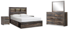 Hoover Furniture Outlet - Ashley Furniture - Drystan Queen Bookcase Storage Bed, Dresser, Mirror and 2 Nightstands - Queen Bookcase Storage Bed, Dresser, Mirror and 2 Nightstands - B211B19