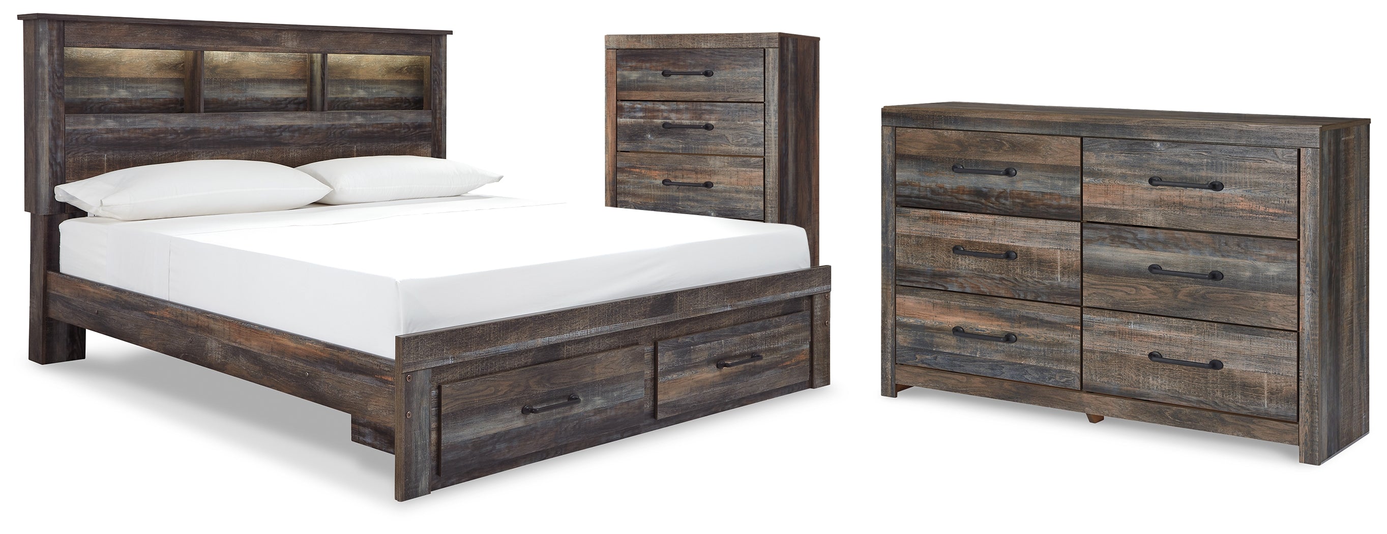 Hoover Furniture Outlet - Ashley Furniture - Drystan King Bookcase Storage Bed, Dresser and Chest - King Bookcase Storage Bed, Dresser and Chest - B211B116