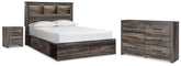 Hoover Furniture Outlet - Ashley Furniture - Drystan Queen Bookcase Bed with Storage, Dresser and Nightstand - Queen Bookcase Bed with Storage, Dresser and Nightstand - B211B120